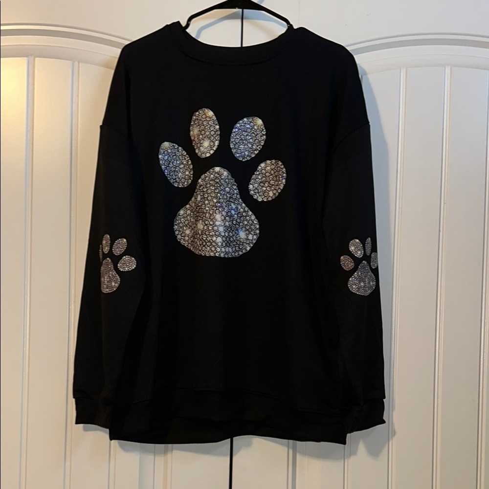 Black Sweatshirt with Silver Paw Print Design